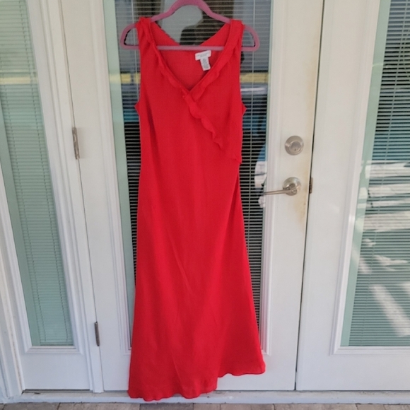 Pure & Simple Dresses & Skirts - Linen Sleeveless Maxi Dress Sz 10 Side Zipper Asymmetrisal Hem Ruffle Detail